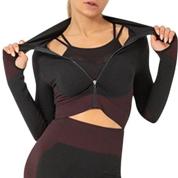 Fuchsia & Black Cropped Activewear Set Jacket - Picture 4 of 5